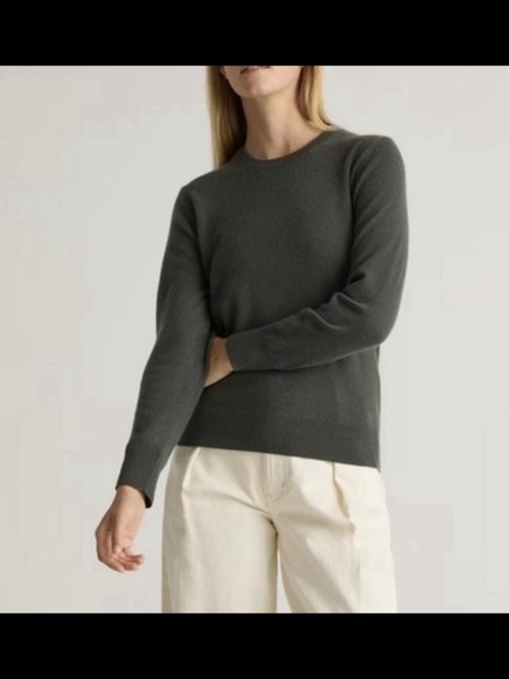 Quince Mongolian Cashmere  Crewneck Sweater Moss Small